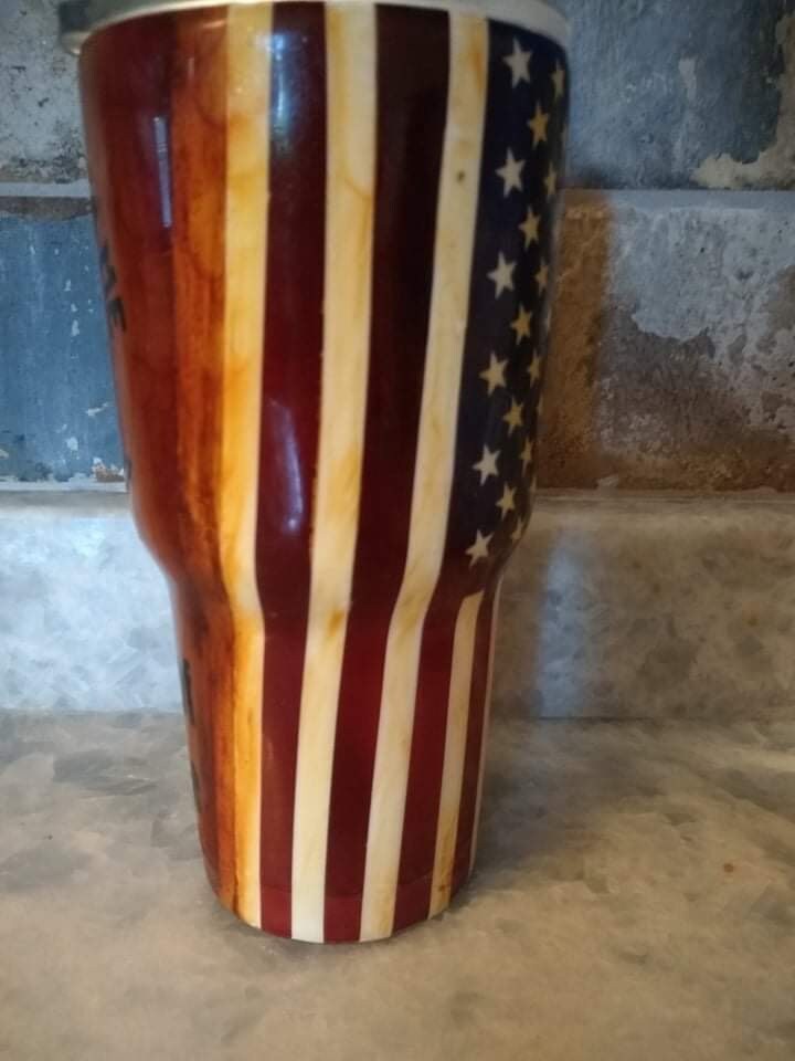 30 oz. wood grain Don’t tread on me American flag cup